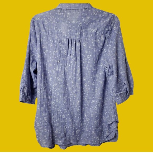 Man Jung Womens Floral Print Pleated 3/4 Sleeve Tunic Shirt Light Purple 44 - Picture 3 of 13